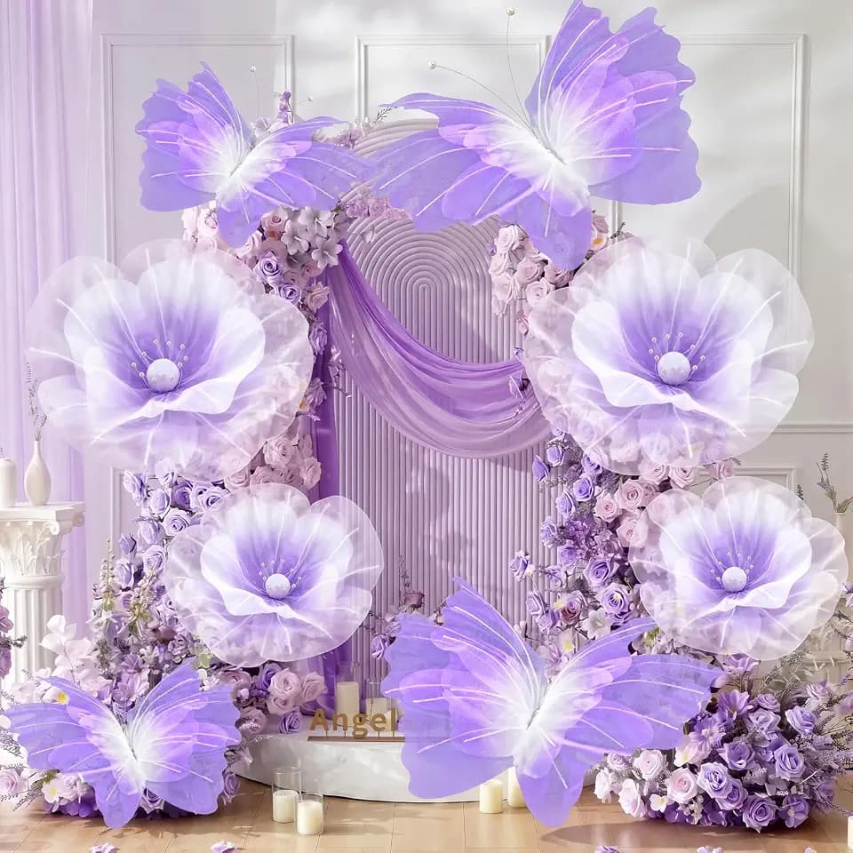 Cinnvoice 8 Pcs Gradient Purple Large Butterfly Flower Decorations Wedding