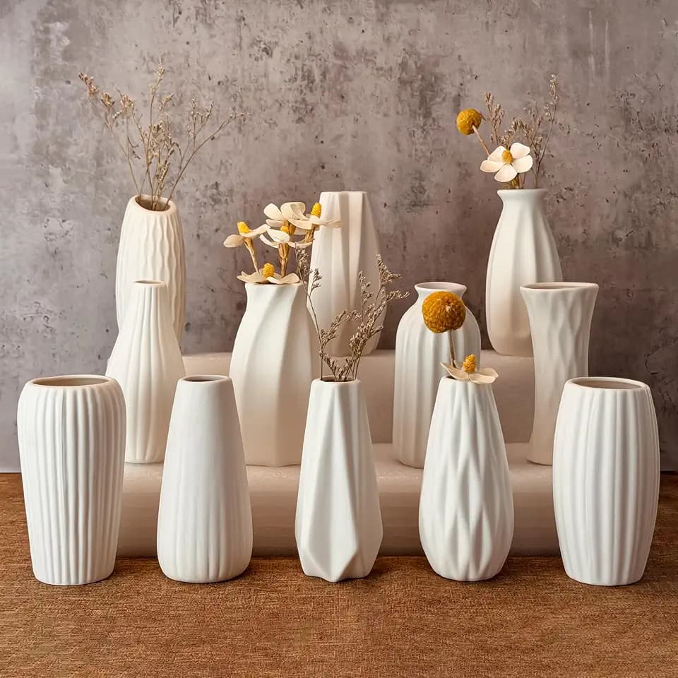 White Vase Set of 12, Small White Bulk Bud Vases for Pampas Grass for Wedding Table Centerpieces Decoration, Modern Boho for Rustic Vase.