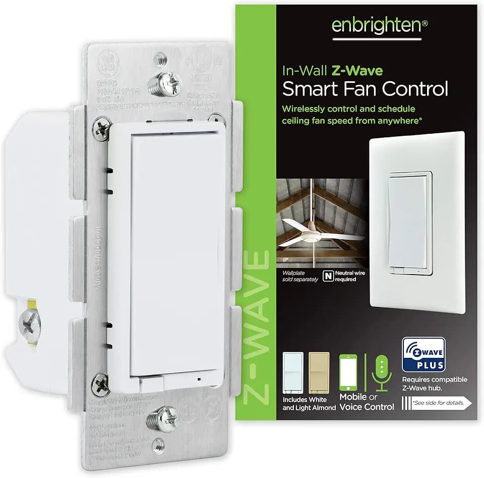 Enbrighten Z-Wave Fan Control Switch, Paddle, White & Light Almond, 1 Pack