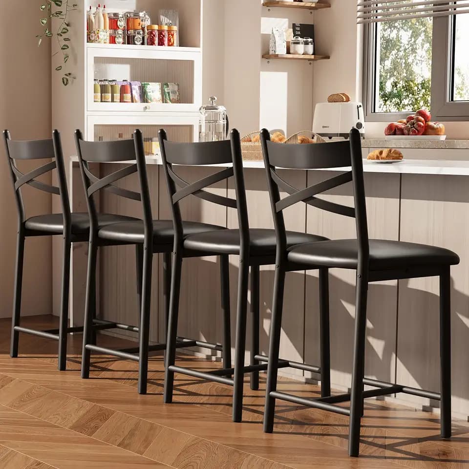 Garvee 26'' Bar Stools Set of 4, Counter Stools with Back & Thick Cushion