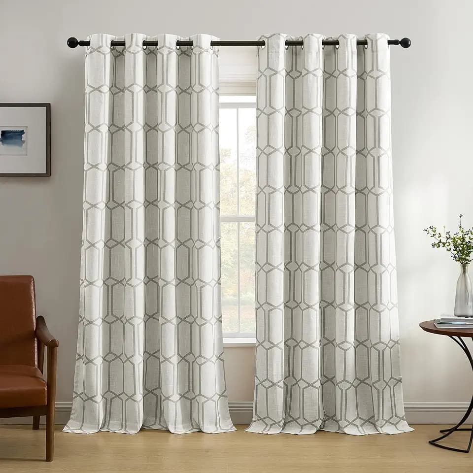 Threadmade Kaiden Geometric Room Darkening Window Curtain, Gray - 52" W x 84" L