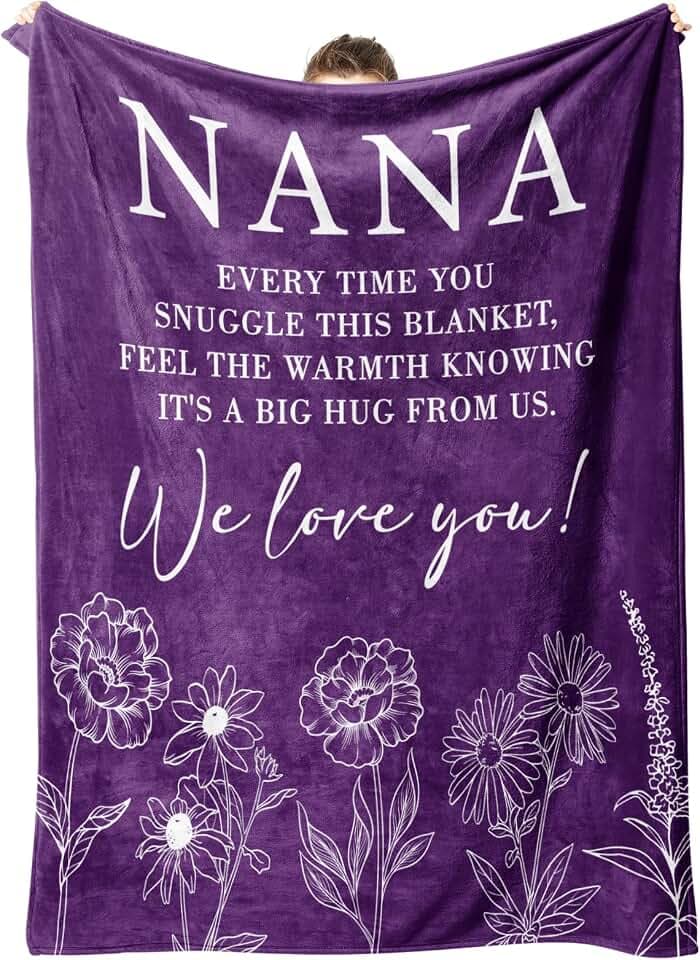 GiltGlimmer Nana Gifts, Nana Floral Blanket 50" x 60", Purple
