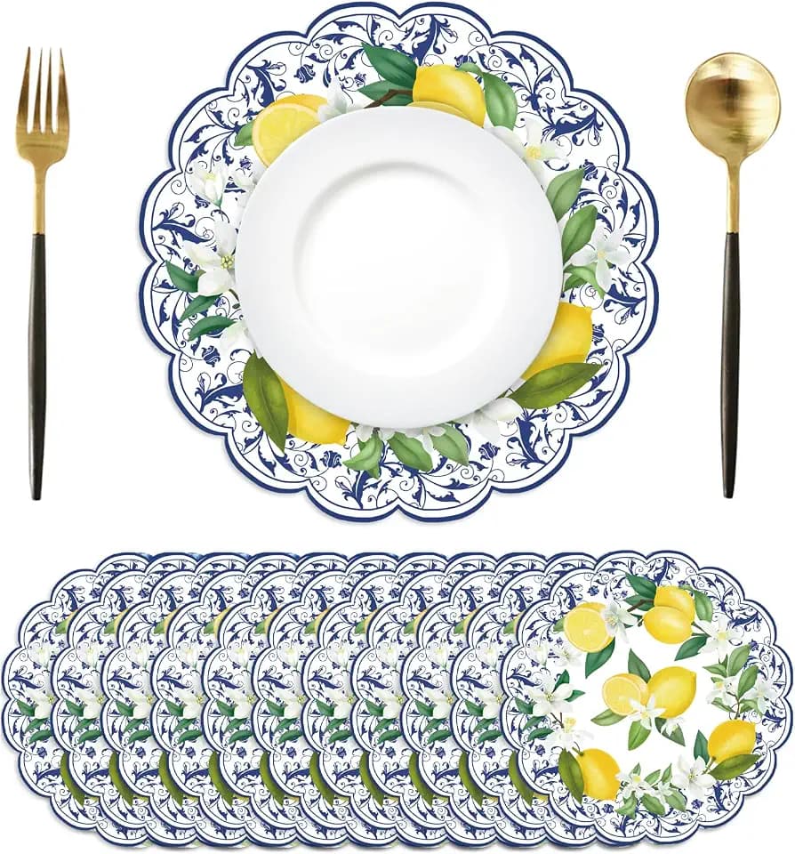 50Pcs Lemon Paper Placemats Disposable,13.4 Inch Round Table Mats