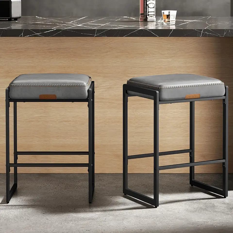 VASAGLE Bar Stools Set of 2, Counter Height, PU Leather, 26-Inch