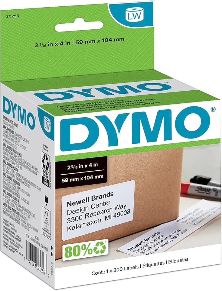 DYMO Authentic LW Large Shipping Labels, for LabelWriter Label Printers, Prints Up to 6-Line Addresses, 2-5/16" x 4", 1 Roll of 300