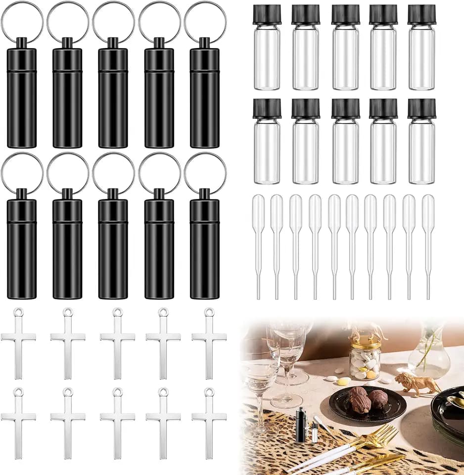 10 Pcs Holy Oils Bottle Anointing Oil Bottles Keychain Vial with Eyedropper Cross Pendant for Travel Baptism Favor Church Wedding Communion Favor (Black)