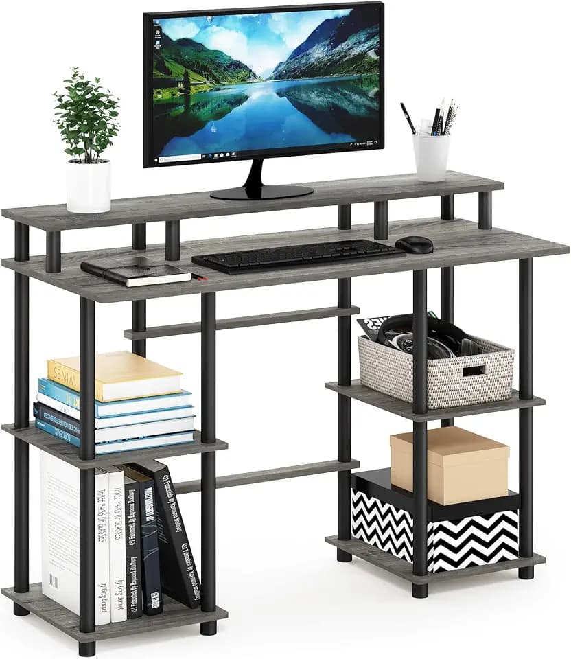 Furinno Turn-N-Tube Computer Desk, French Oak Grey/Black