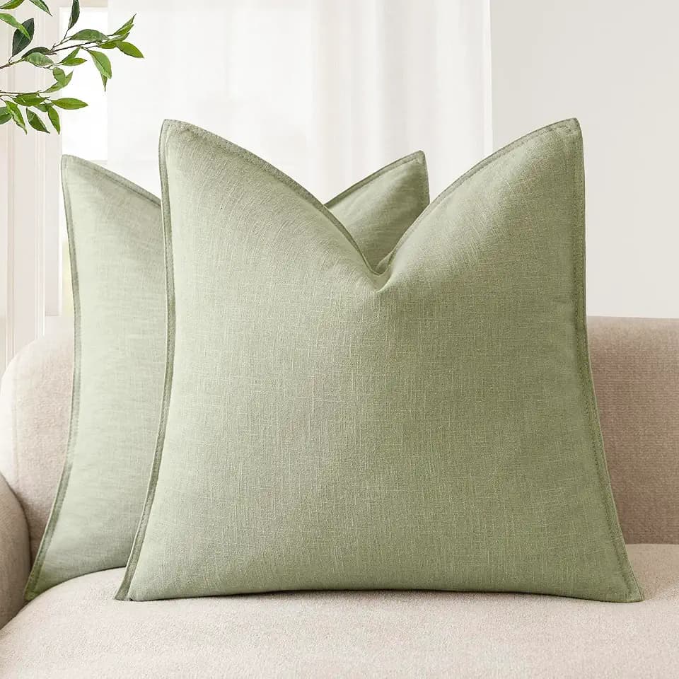 Foindtower Linen Solid Decorative Throw Pillow Cover 20x20 Inch Light Green