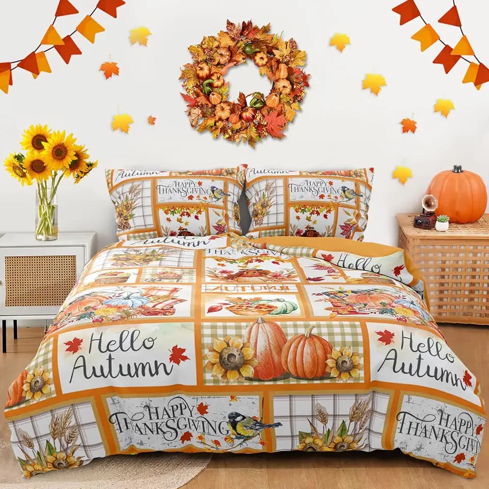 Cottolester Thanksgiving Patchwork Duvet Cover Set Queen,Thanksgiving Gifts