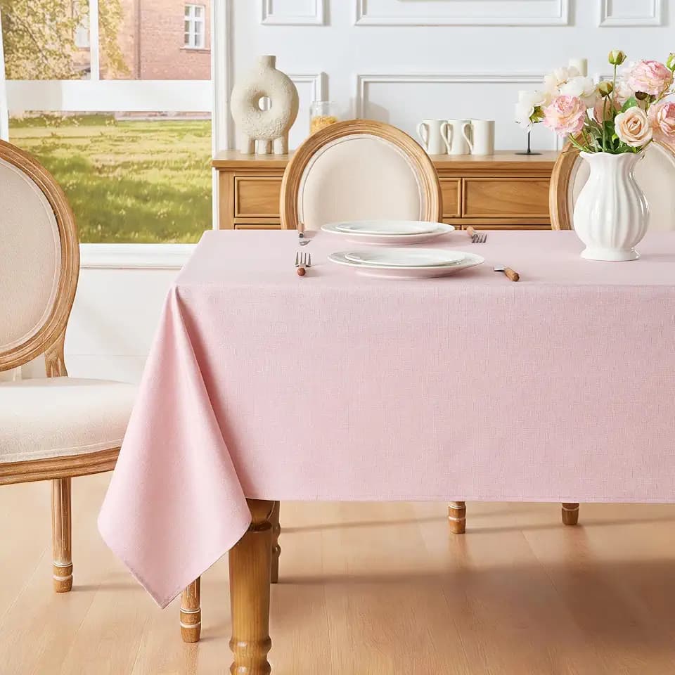 Light Pink Rectangle Tablecloth 60 x 90 Inch Machine Wash Indoor & Outdoor