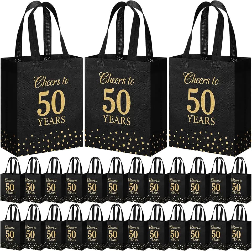 Supervitae 24 Cheers to 50 Years Gift Bags Medium Black Gold Gift Bags