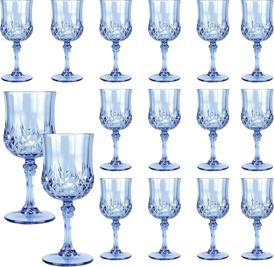 10oz Plastic Wine Glasses, 16 Pack Vintage Goblets for Party