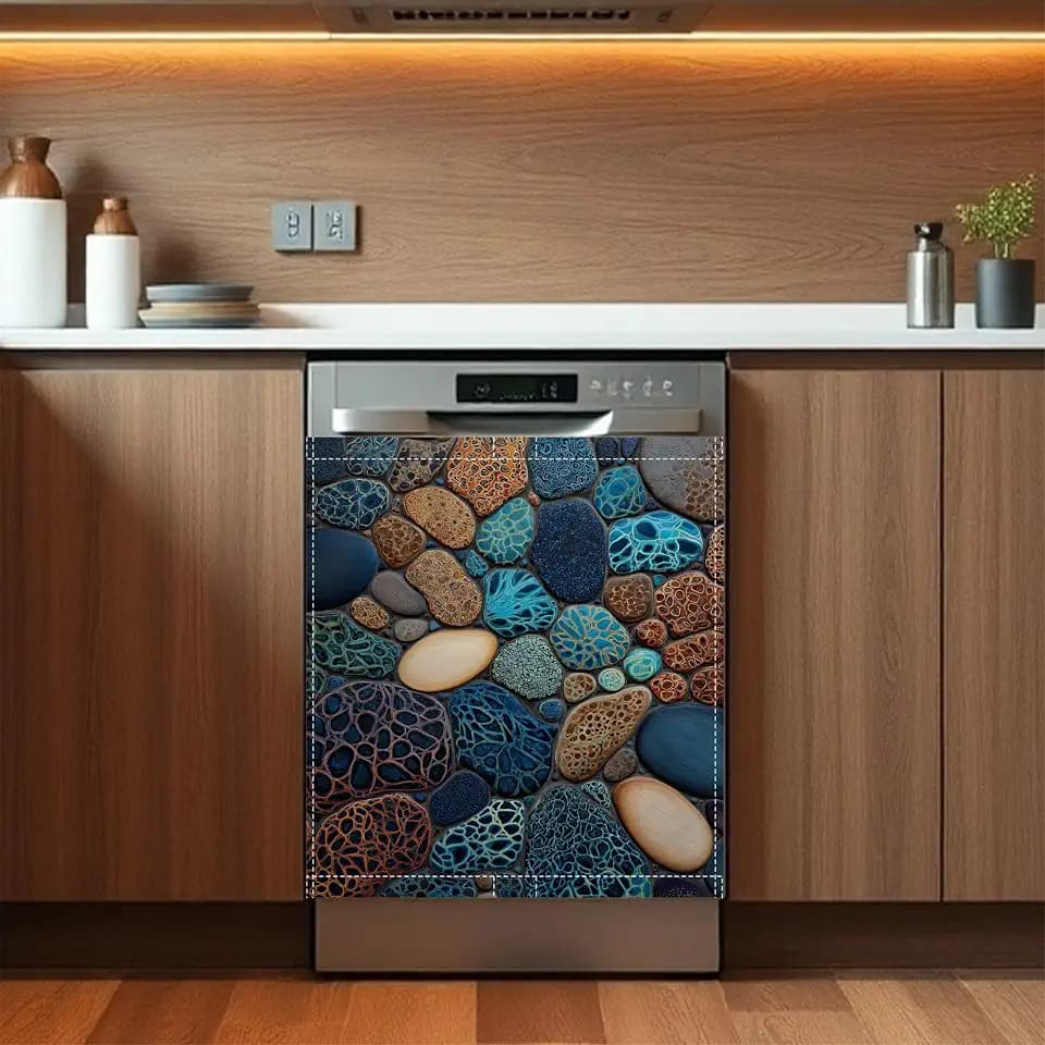Colorful Pebbles Dishwasher Magnet Cover Reuseable Refrigerator Magnet Cover Decal Kitchen Fridge Hoilday Party Decor, 23 W x 26 H
