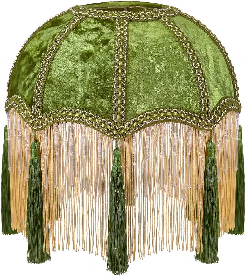 1 Pack Olive Green Tassel Lamp Shade Victorian Vintage Lamp Shade Scalloped