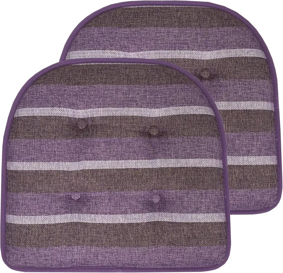 Sweet Home Collection Chair Cushion Memory Foam Pads Tufted Slip Non Skid Rubber Back U-Shaped 17" x 16" Seat Cover, (Pack of 3)