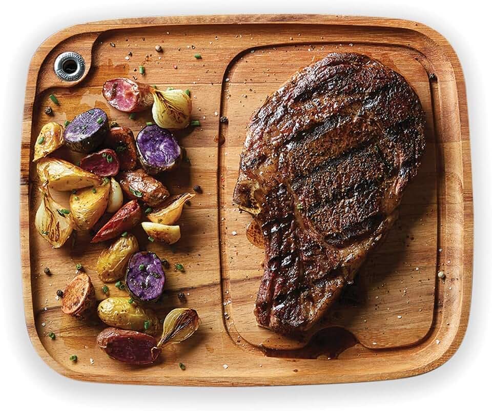 Ironwood Gourmet Fort Worth Steak Plate with Juice Channel, Acacia Wood 13 x 11 x 0.75 -inches, Brown