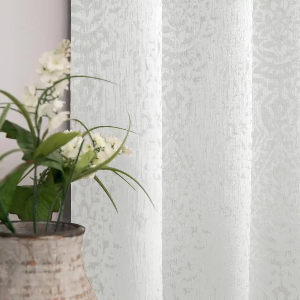 Mrs.Naturall Greige Curtains for Bedroom 45 Inch Length, Off White 50% Blackout Black Out Grommet Boho Damask Window Treatments Curtain Drapes, Cream