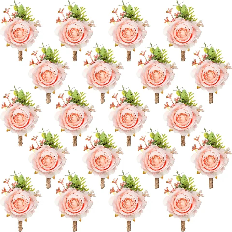 Sherr 20 Pcs Pink Rose Boutonniere Bulk Groomsmen Wedding Corsage