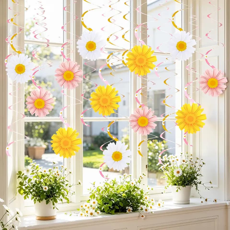 EASY JOY 24 PCS Daisy Party Hanging Swirls Decorations Groovy Party