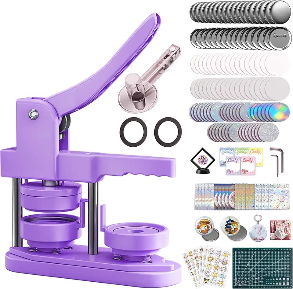 Freeingbag 58mm Button Maker Machine Kit, Installation-Free Button Pin Maker & Pin Maker Machine with 100 Sets Supplies, Circle Cutter & Bonus DIY Accessories for Badges, Crafts & School Projects