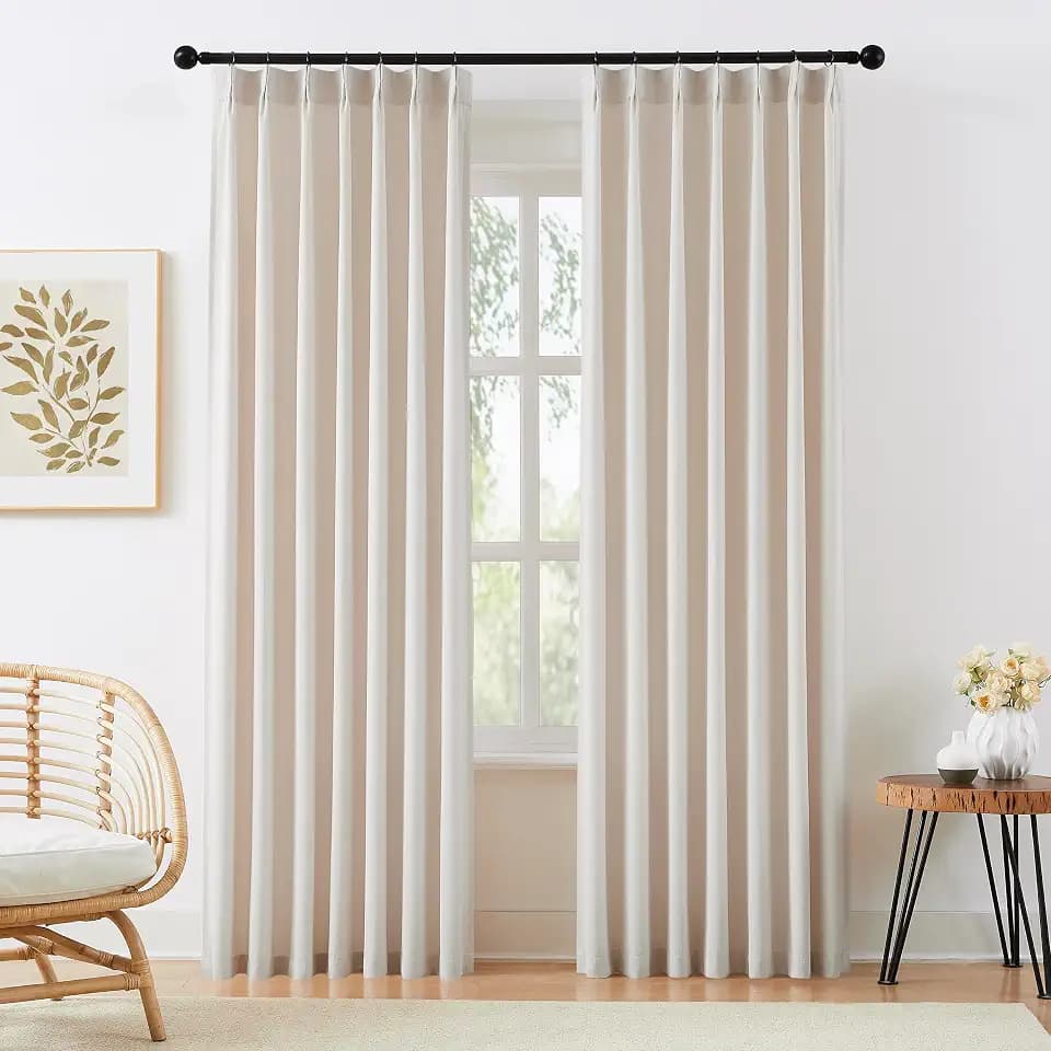 Beige Pinch Pleat Light Filtering Curtains for Living Room 108 Inch Long