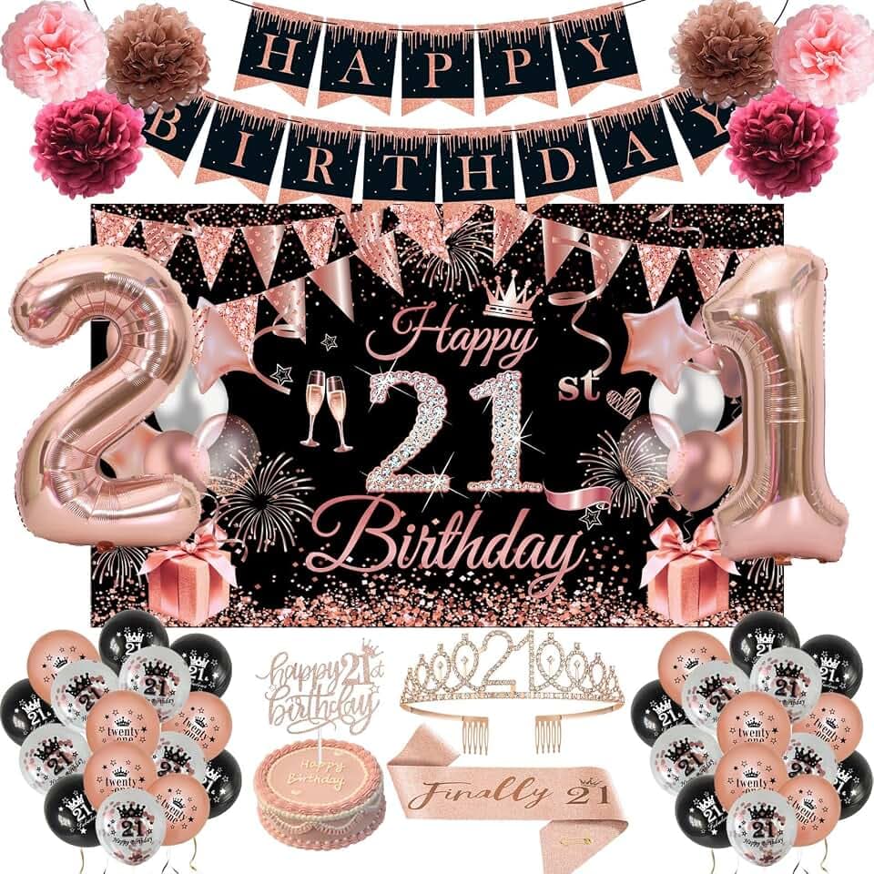 Happy 21st Birthday Decorations for Her, 21 Years Old Decor for Women