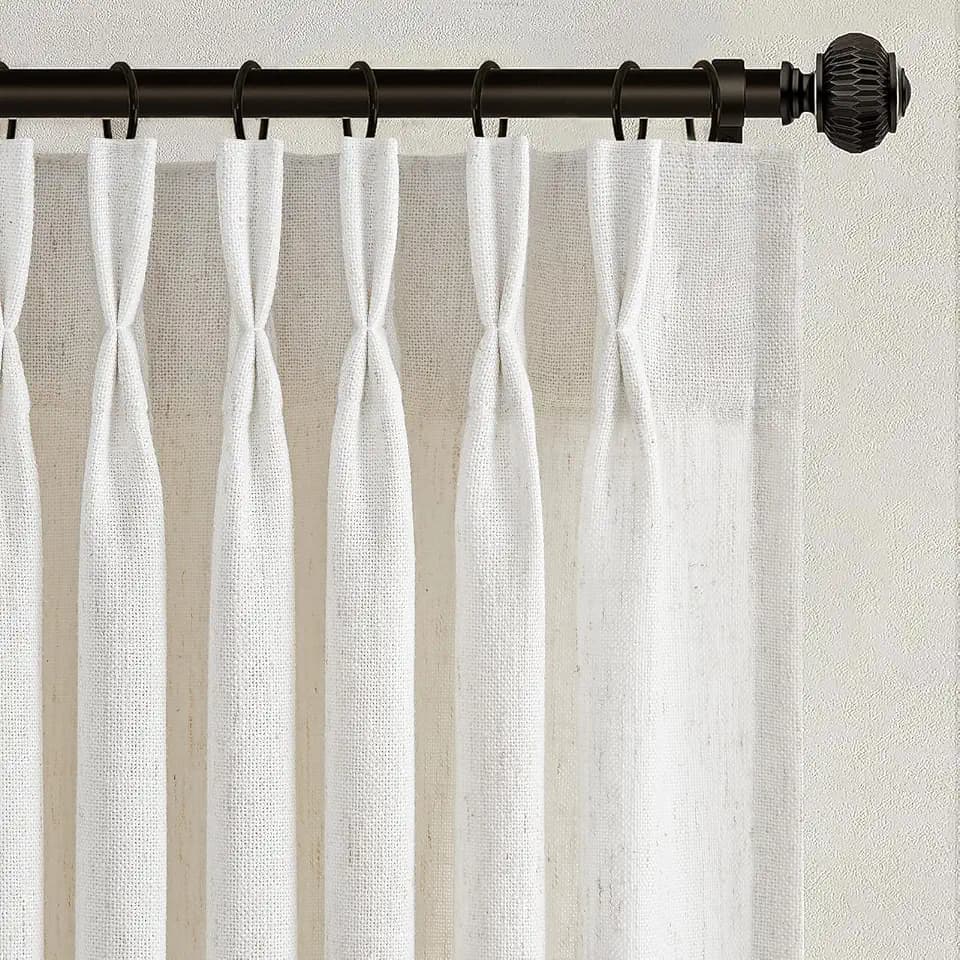 Extra Wide Pinch Pleated Curtains 90 Inches Long for Sliding Glass Door Natural Ivory Thick Linen Textured Light Filtering Semi Sheer Pleat Drapes Hooks Rings for Large Window 1 Panel Cream Ivory