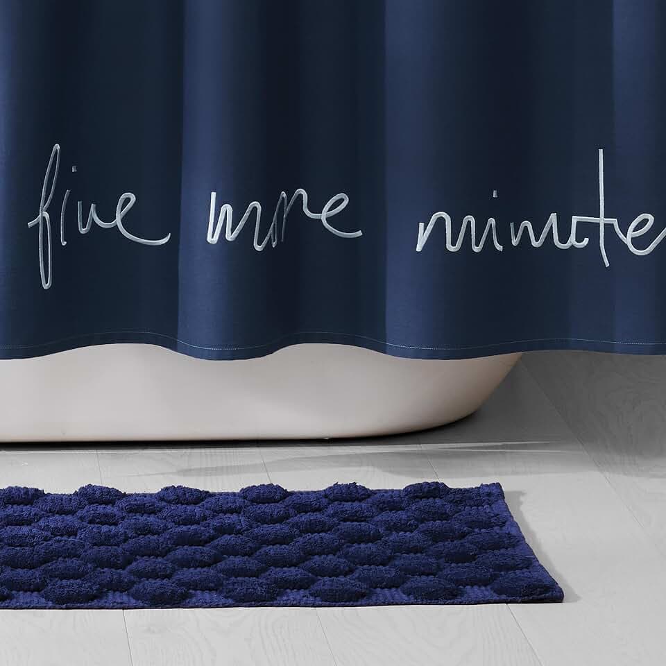 kate spade new york Dotted Woven Bath Rug, 17 in x 24 in, Absorbent Bath Mat, Slip Resistant, Made from 100% Cotton, Machine Washable, French Navy