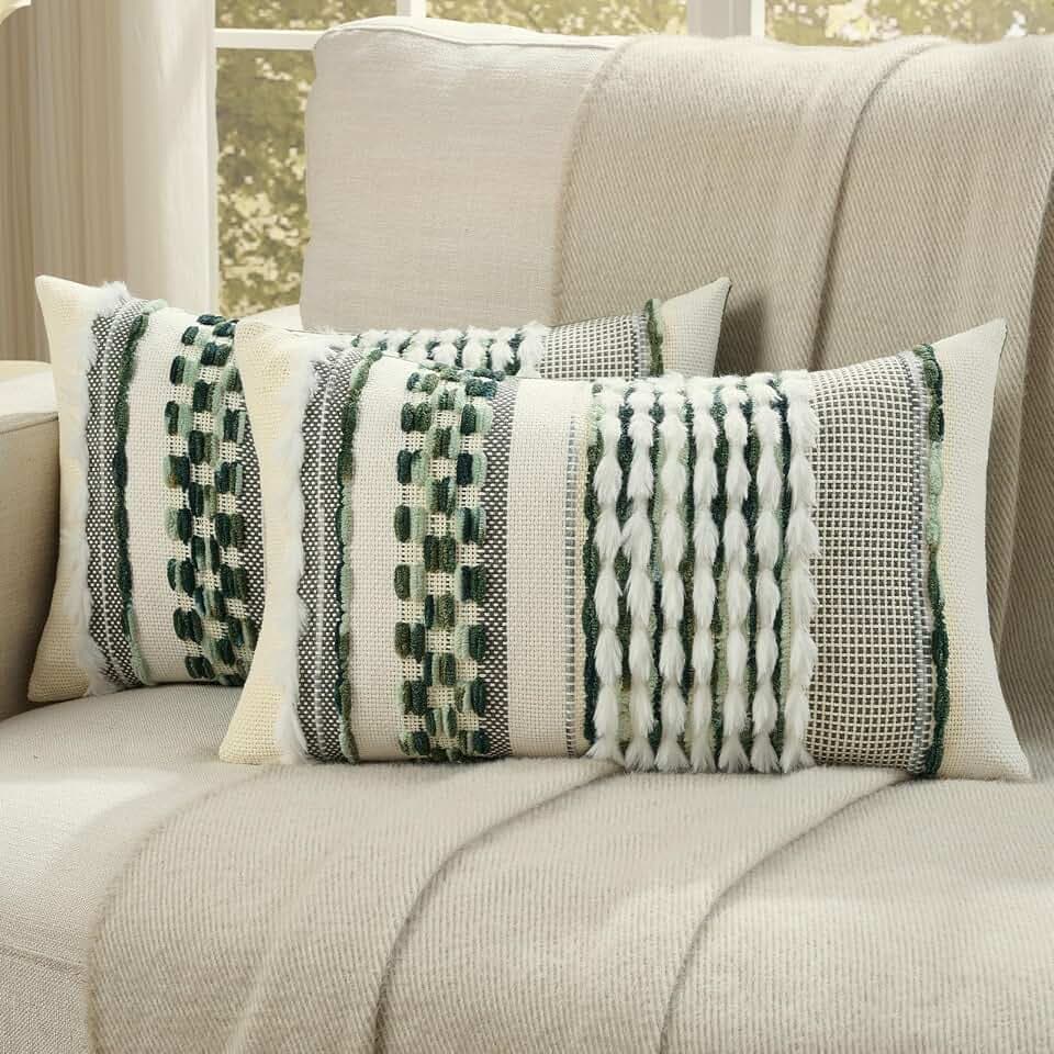 FUTEI 2 Pack Tufted Throw Pillow Covers Covers 30x50 cm,Green