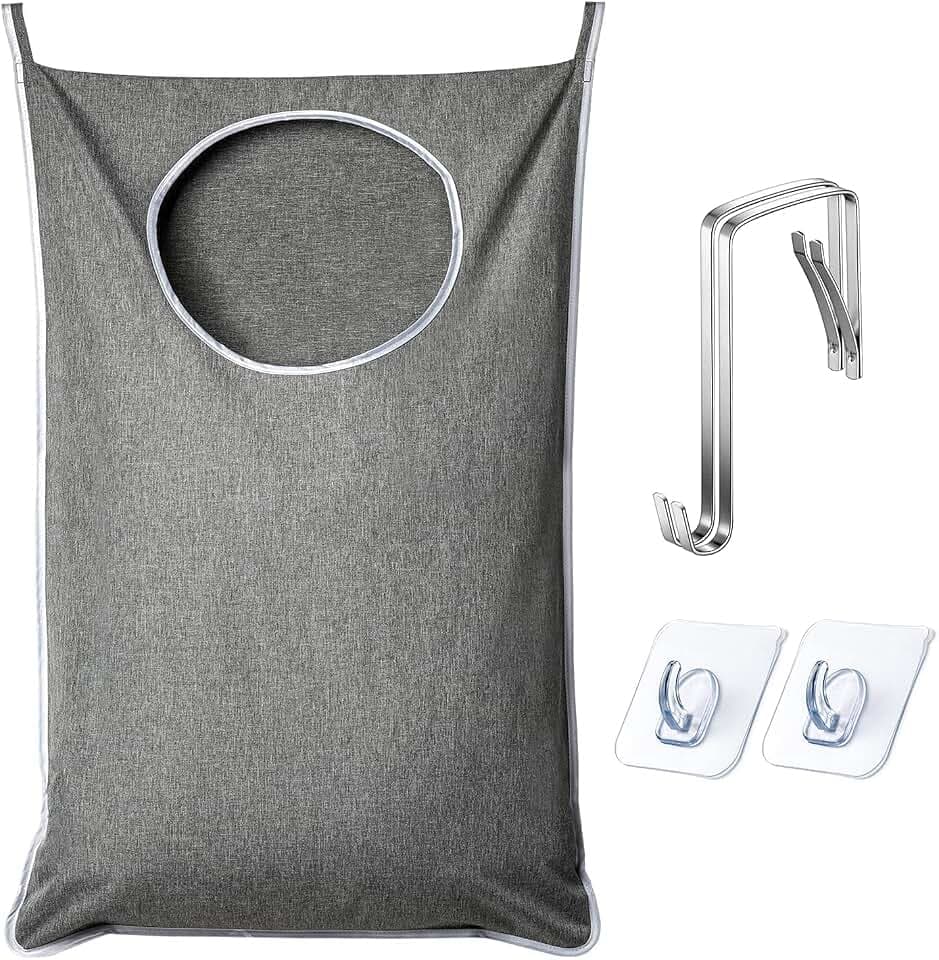 ANSTROUT XL Hanging Laundry Hamper, Extra Large Tear-resistance Door Hamper with 2 Types Hooks for Dirty Clothes, Save Bathroom Space Hanging Laundry Bag (36.5x 22 Inch,Grey)