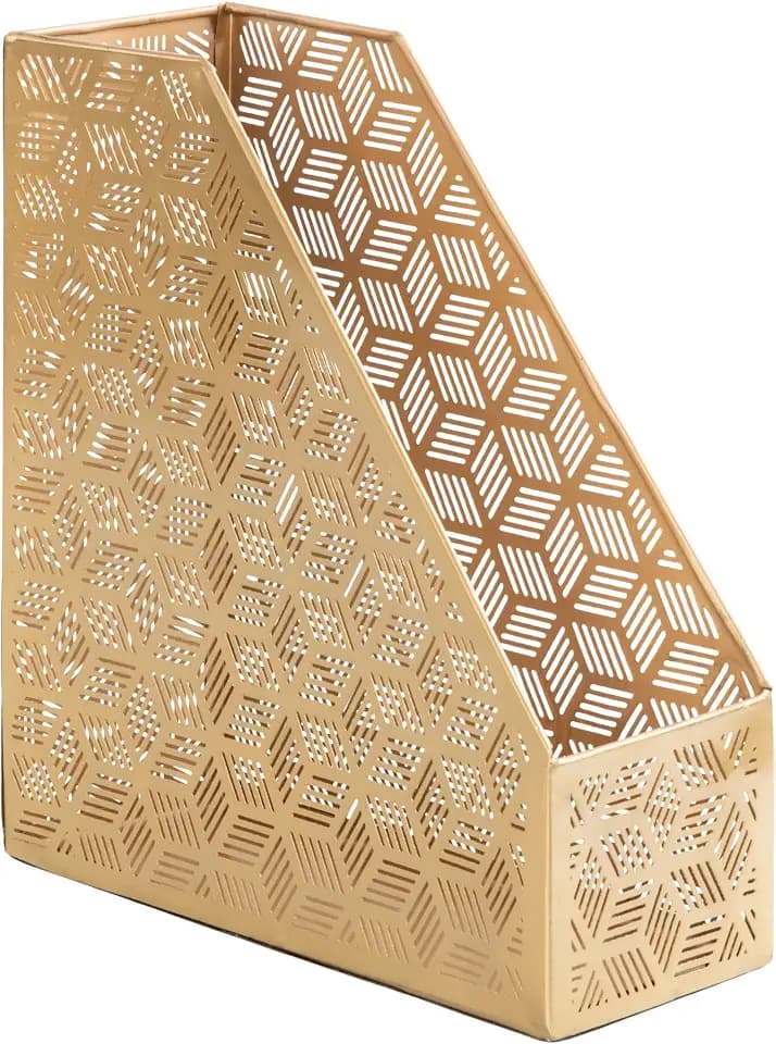 Deco 79 Metal Geometric Single Slot Magazine Holder with Laser Carved Design, 5" x 10" x 12", Gold