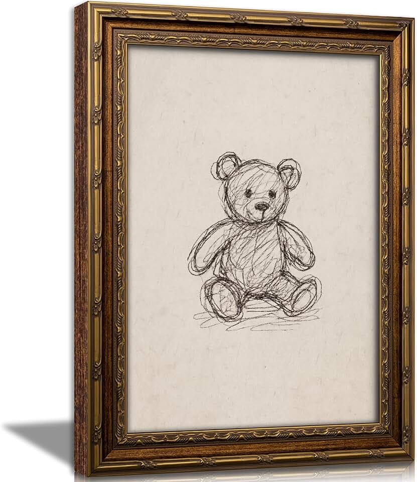Syqiya Vintage Gold Framed Teddy Bear Wall Art Vintage Nursery Wall Decor