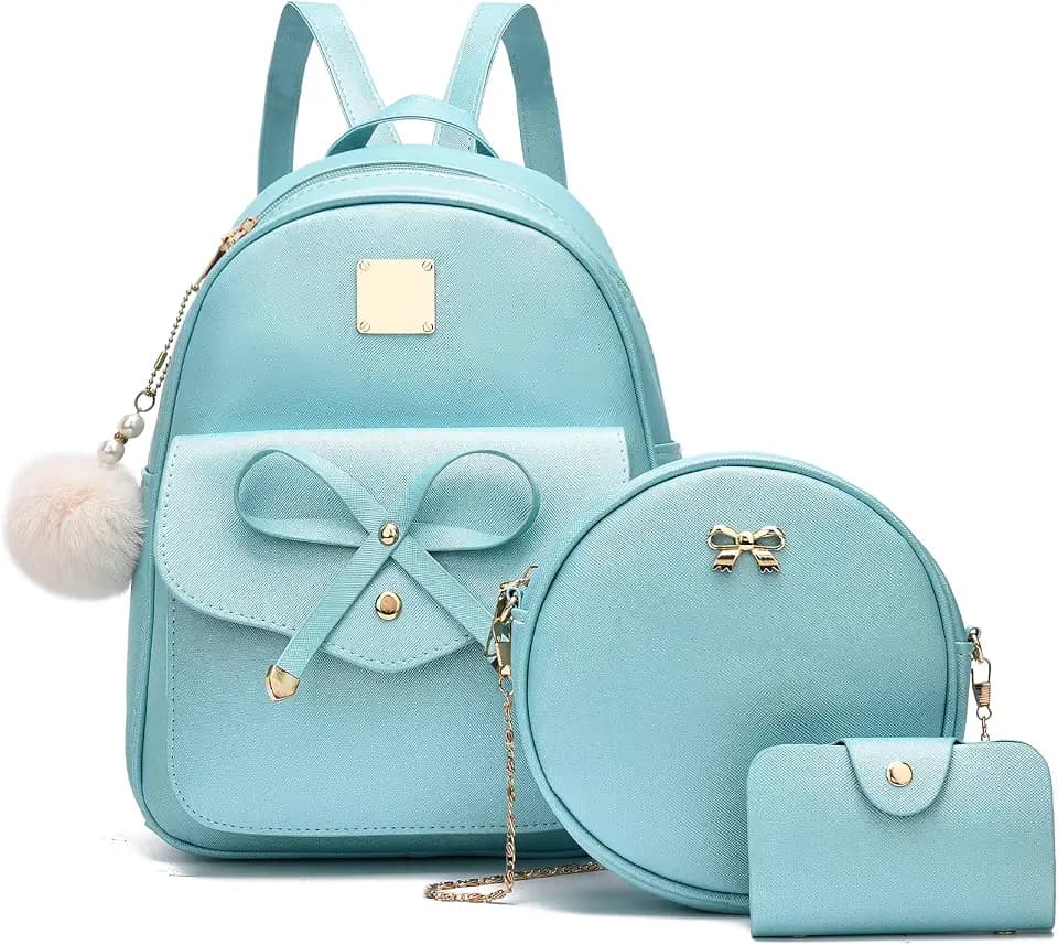 I IHAYNER Girls Bowknot 3-Pieces Fahsion Leather Backpack Backpack Purse for Women Rucksack for Ladies Shoulder Bag