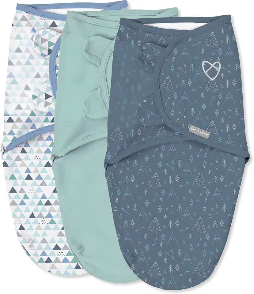 SwaddleMe by Ingenuity Original Swaddle, 100% Cotton, Improves Sleep & Calms Startle Reflex, 3-6 Months, 14-18 lbs, 1.0 TOG, 3-Pack, Baby Swaddle Blanket - Mountaineer