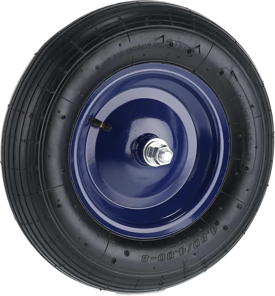 Relaxdays Schubkarrenrad 4.80 4.00-8, luftbereift, Stahlfelge, mit Achse, Ersatzrad Schubkarre, bis 120 kg, schwarz/blau