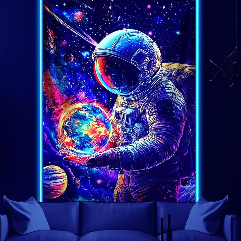 NYZE Astronaut Space Tapestry for Bedroom, Glow in the Dark Room Decor Wall Tapestries, Cool Galaxy Planet Wall Hanging, Wall Hanging for Men Guys Gamer Room Dorm Living Room 44x60 in