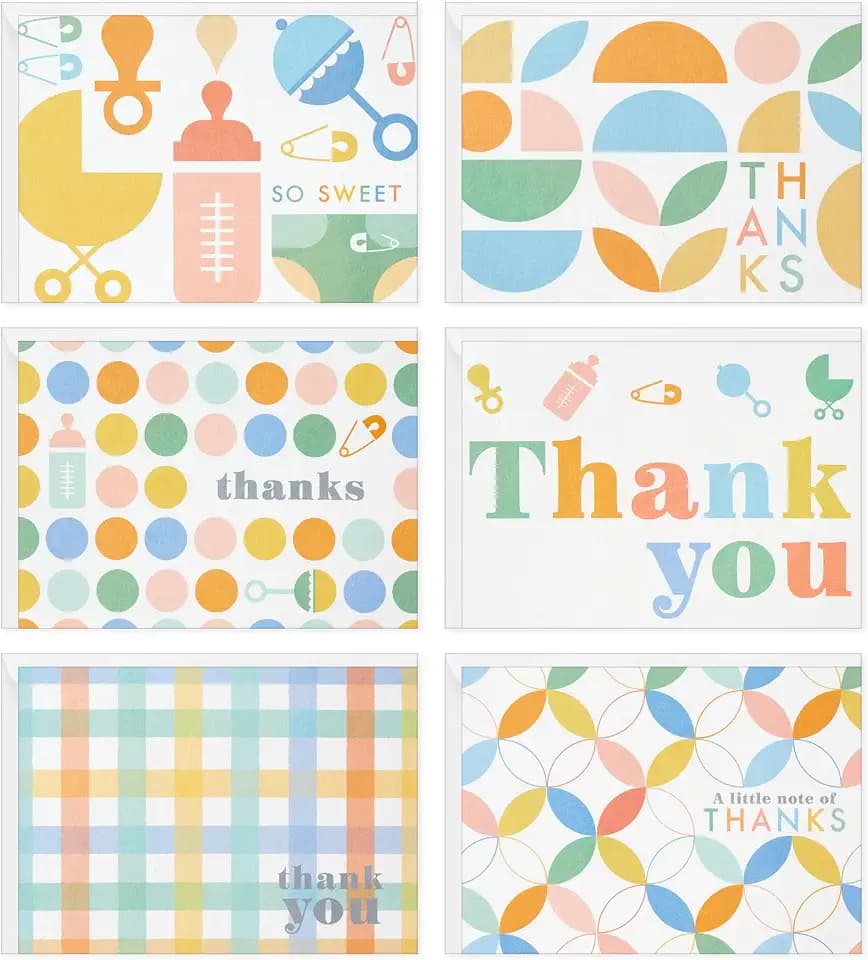 Hallmark Baby Shower Thank You Cards, Assorted 48-Pack (Retro Pastel)