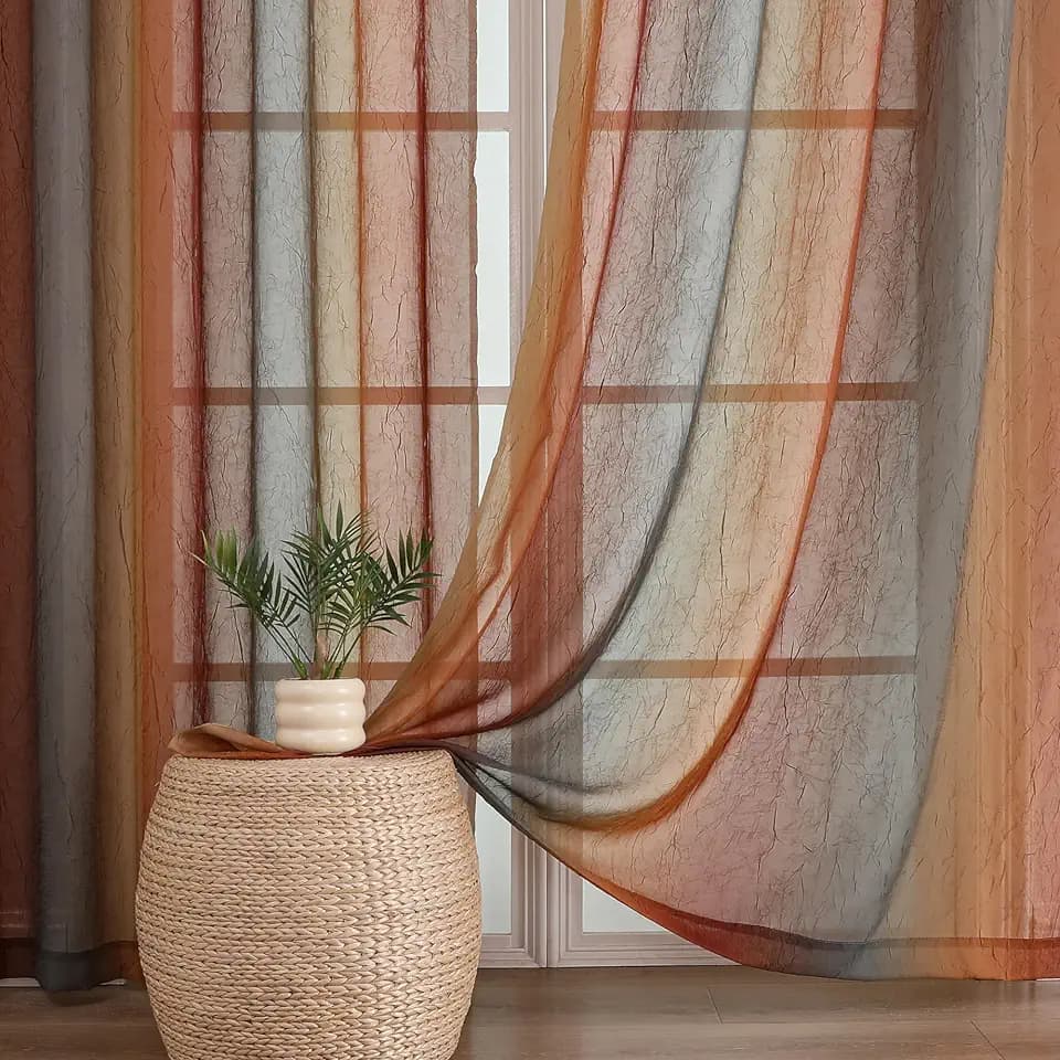 OWENIE Ombre Sheer 120 Inch Curtains for Living Room Extra Long 2 Panels