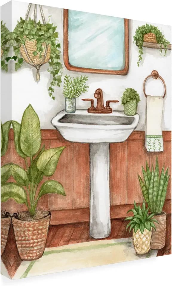 Trademark Fine Art - 'Bathroom Sink With Plants' Canvas Art - 19x14