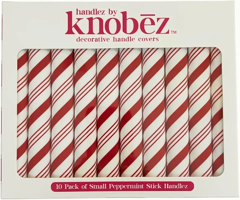 Knobēz Handlez 10pk Small Covers, Peppermint Stick Festive Holiday Decor