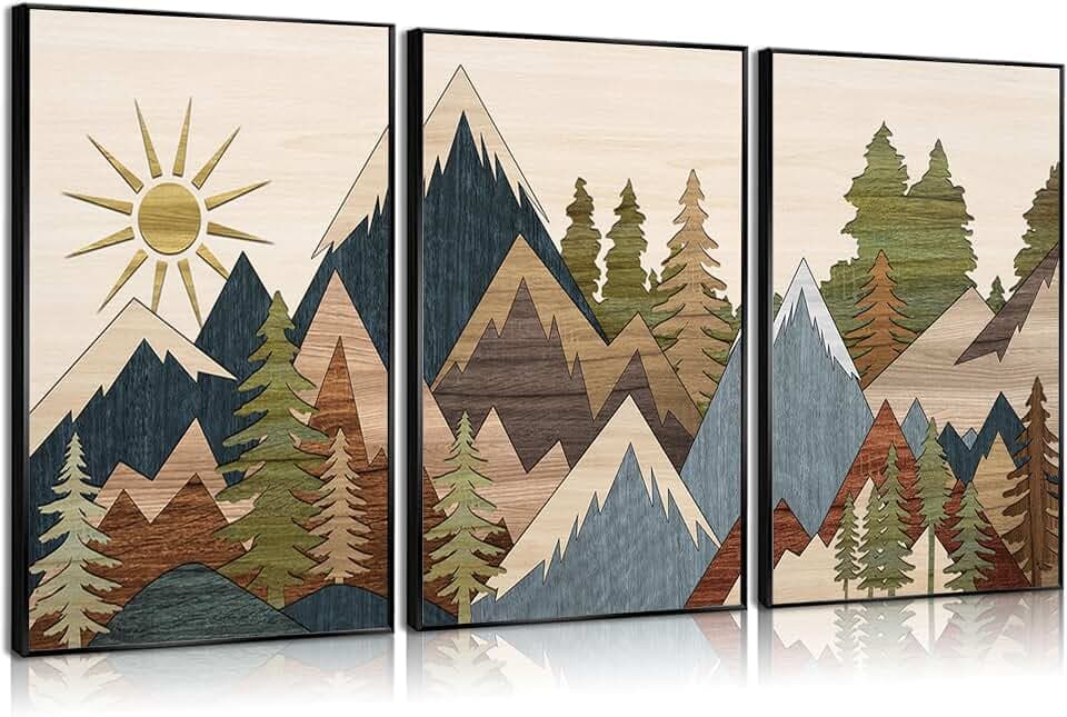 3Pcs Boho Mountain Wall Art Southwest Canvas Posters Prints Mid Century Modern Pictures Forest Painting Farmhouse Wall Decor for Living Room Bedroom 12x16in Unframed