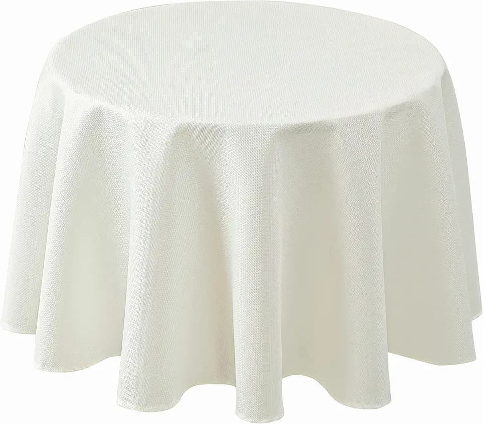 Textured Round Tablecloth-Fabric Spillproof Small Table Cloths Ivory 60"