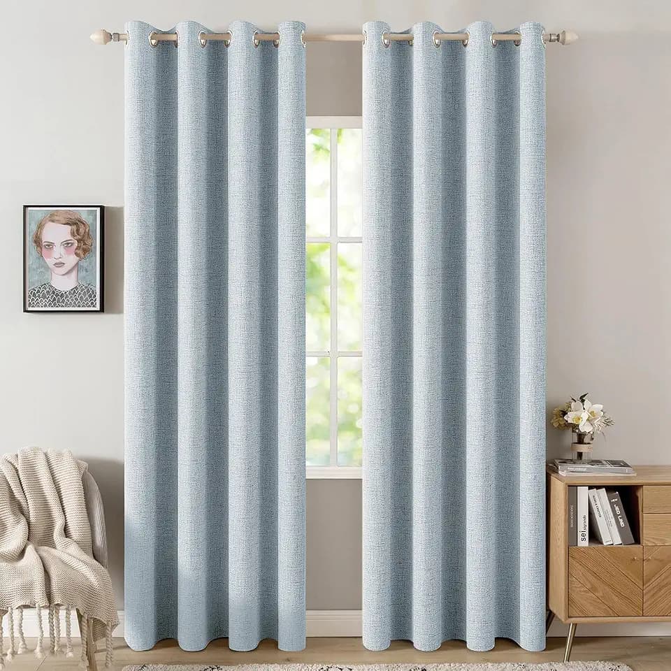 MIULEE 100% Blackout Linen Curtains for Bedroom 52x90 Inches Chambray Blue