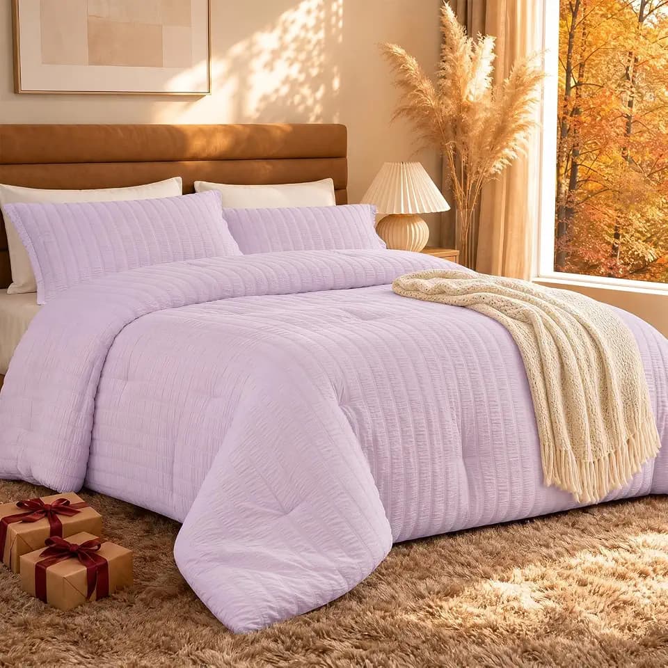 Quataly Queen Comforter Set Seersucker Lightweight Bed Set for All Season