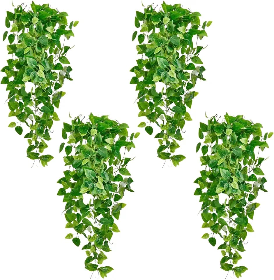 Fake Hanging Plants Vines(4pcs)for Room Decor, Artificial Ivy Greenery Garlands for Home Bedroom Living Aesthetic Kitchen Office Wall Patio Bookshelf,Indoor,Outdoor Farmhouse Decorations(No Basket)