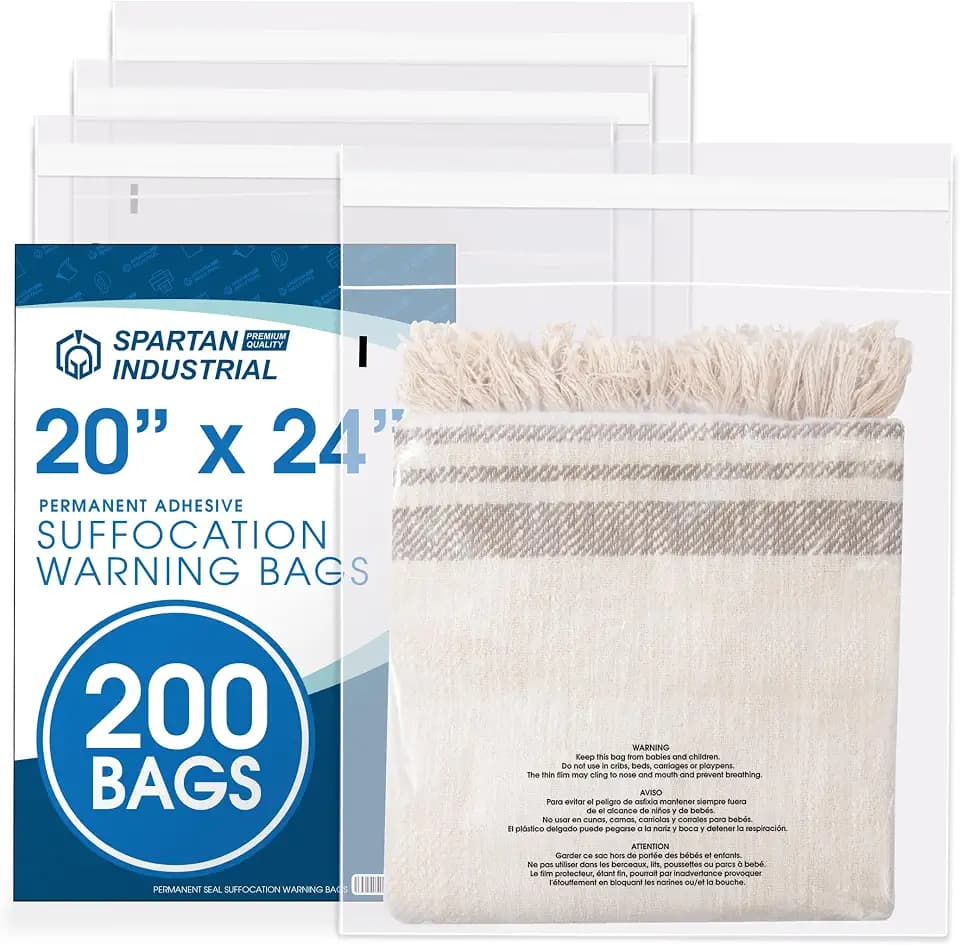 20" X 24" (200 Count) Self-Seal Clear Poly Bags With Suffocation Warning