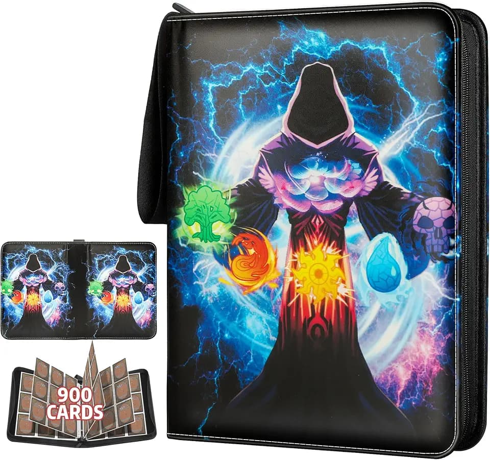 9 Pocket Card Binder,Holds 900 Cards,Zippered Trading Card Holder for MTG,Sports & Collectible Cards,Acid-Free,Durable & Travel-Friendly Storage(black1)