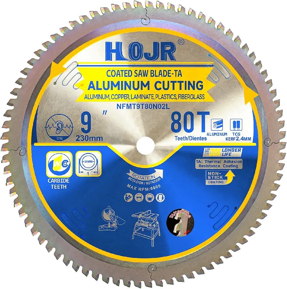 Aluminum Cutting Circular Saw Blade, Medium Aluminum,The Cutting Head uses a Special Anti-Heat Sticking Coating with high Finish and Long Life,NFM 9 inch 80-Tooth 1" -TA