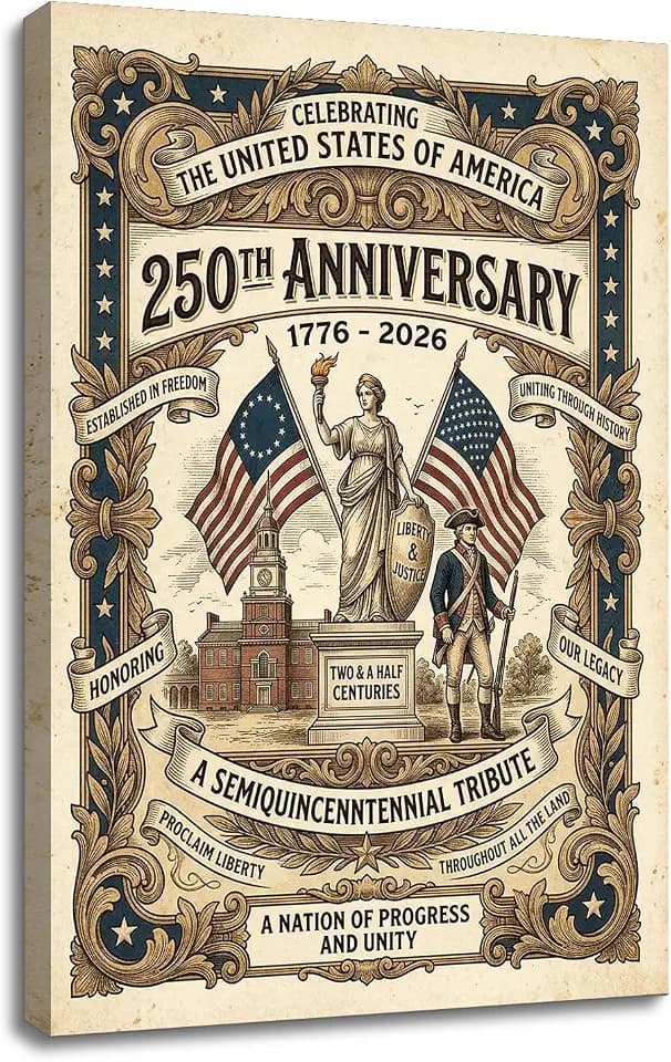YSPCSUN USA 250th Anniversary Poster Vintage Lady Liberty And Minuteman Canvas America Semiquincentennial 1776-2026 Wall Art Patriotic Decor For July 4th Celebration Home Office 18x12 Inch