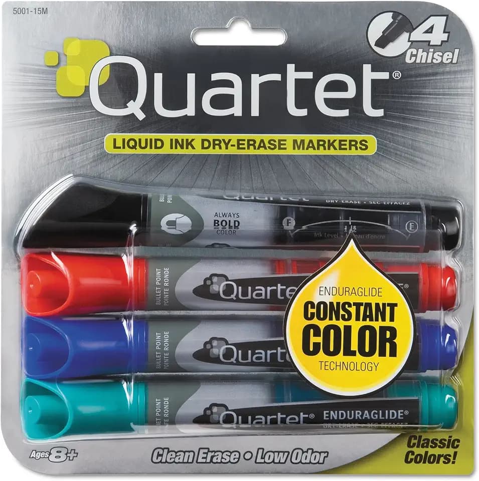 Quartet Dry Erase Markers, Whiteboard Markers, Bullet Tip, EnduraGlide, Assorted Classic Colors, 4 Pack (5001-1MA)